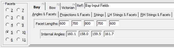 Input fields for a Bay from Angles & Facets sizes
